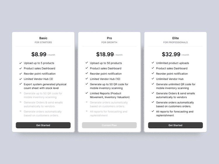 PixelFox inventory SaaS pricing plans